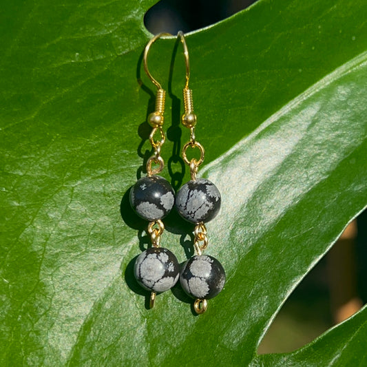 Snowflake Obsidian Beaded Earrings