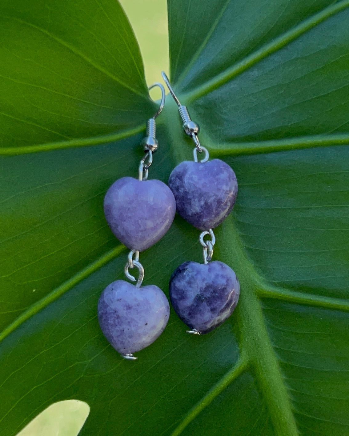 Lepidolite Heart Earrings