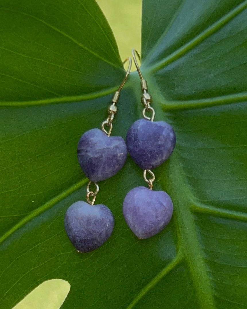 Lepidolite Heart Earrings