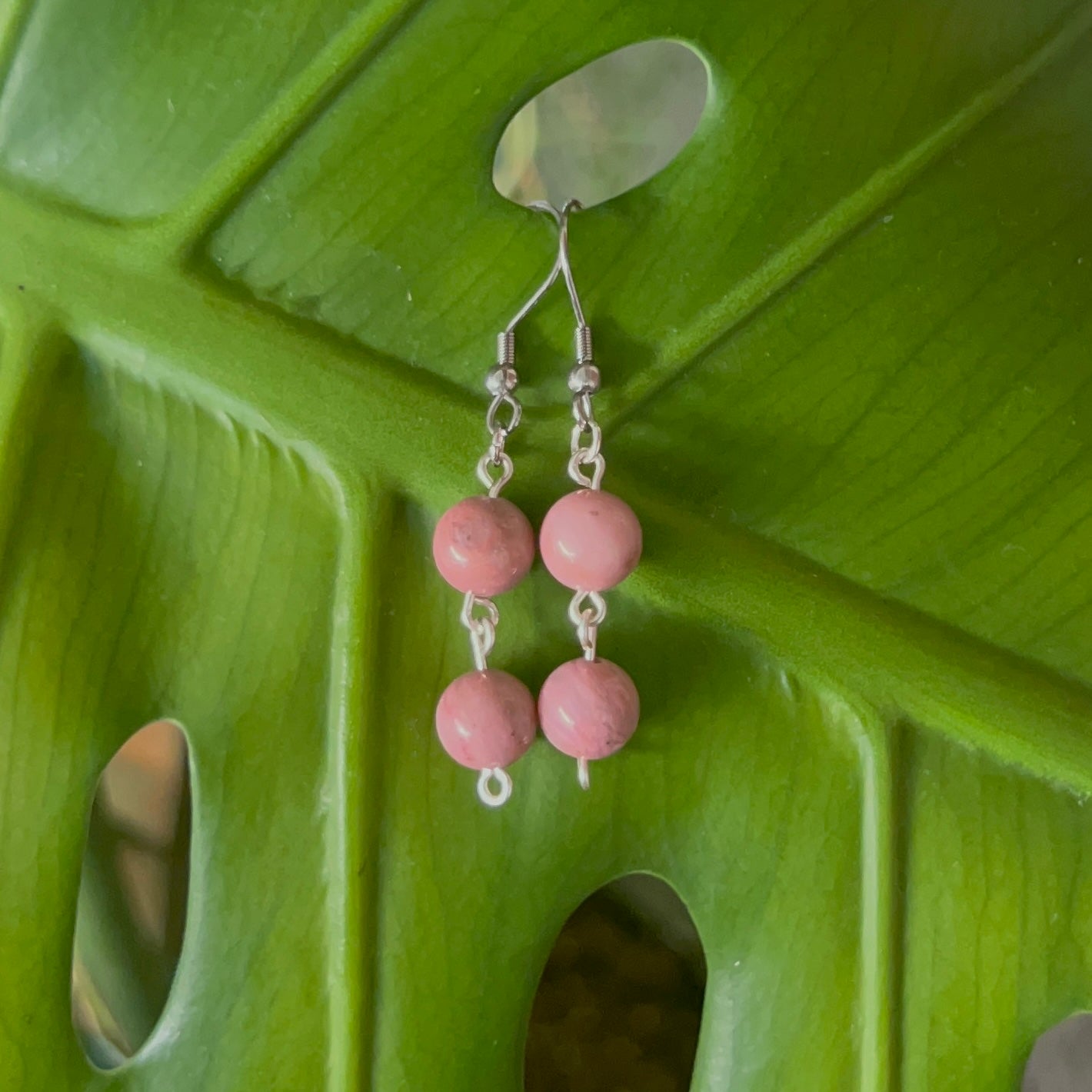 Rhodochrosite Beaded Earrings