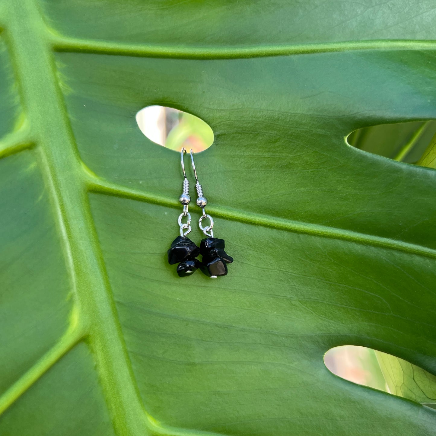 Obsidian Crystal Chip Earrings