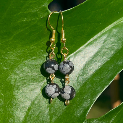 Snowflake Obsidian Beaded Earrings