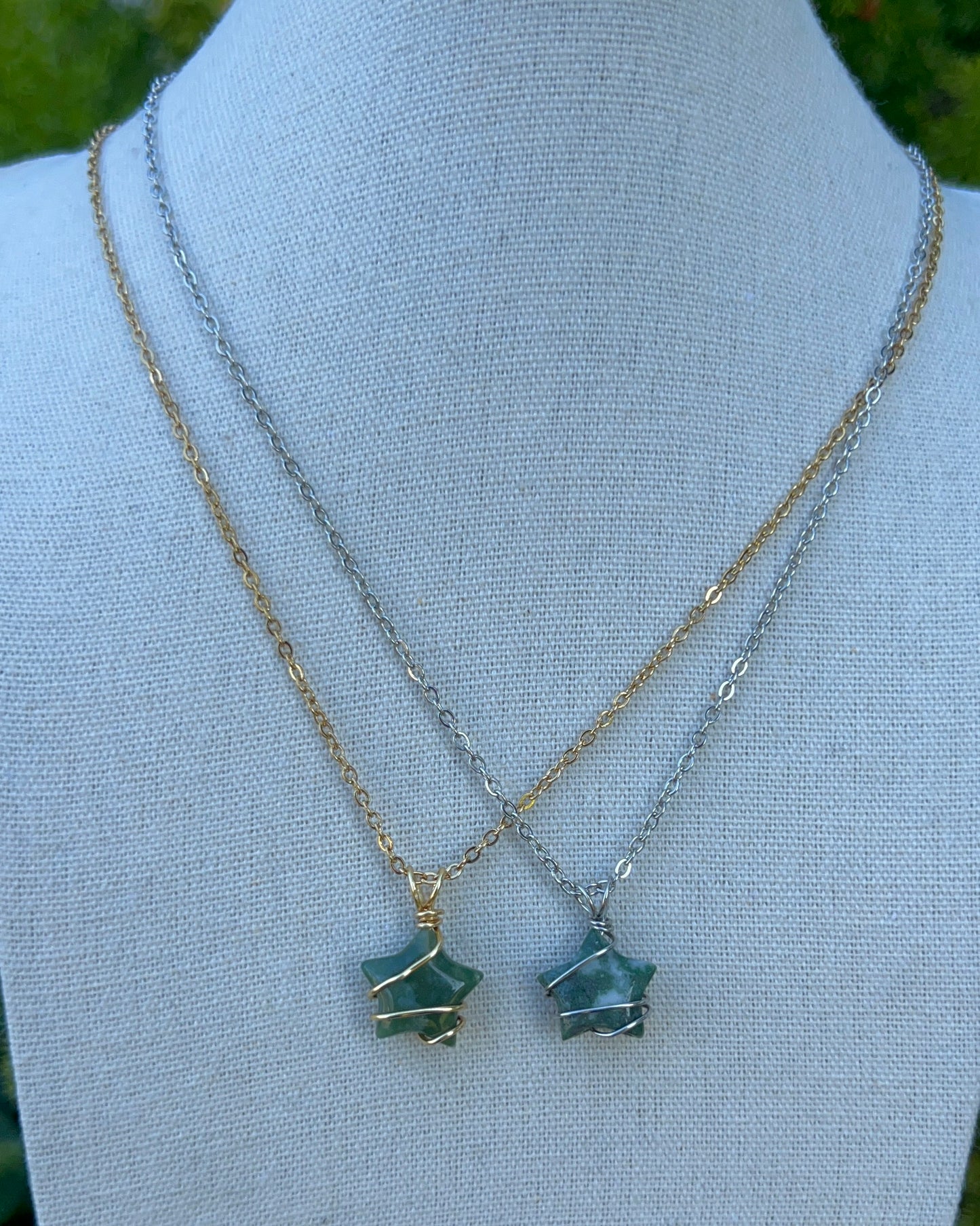 Moss Agate Star Pendants