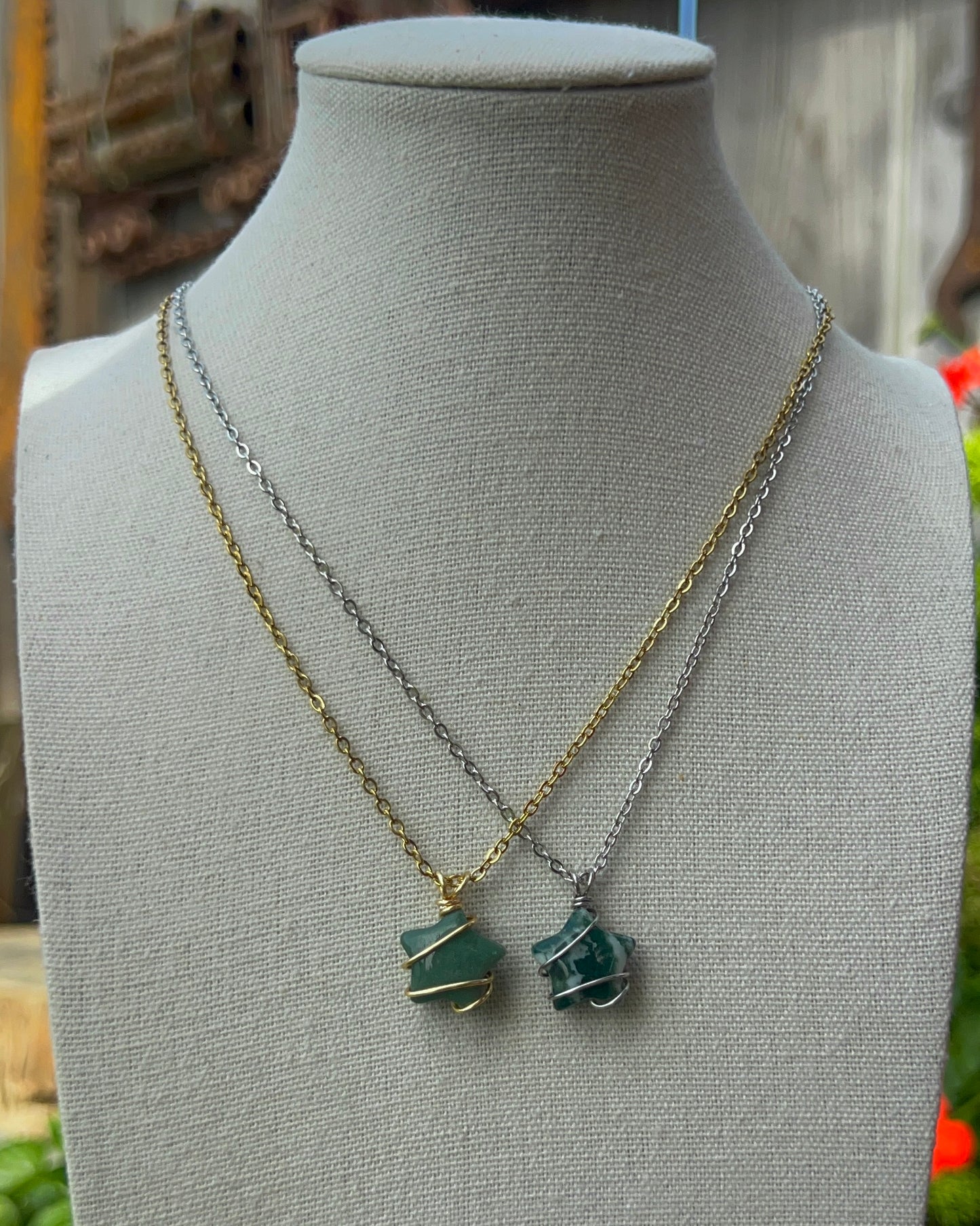 Moss Agate Star Pendants