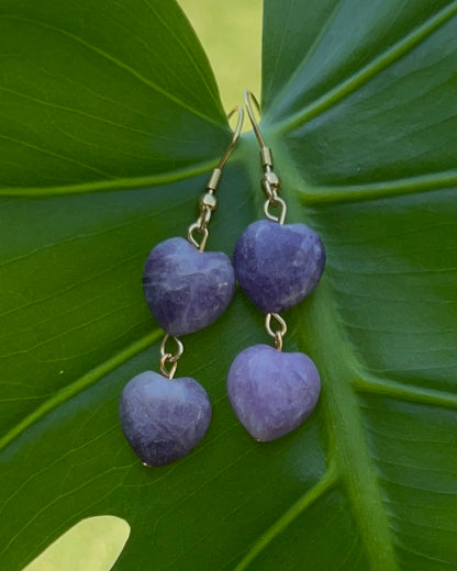 Lepidolite Heart Earrings