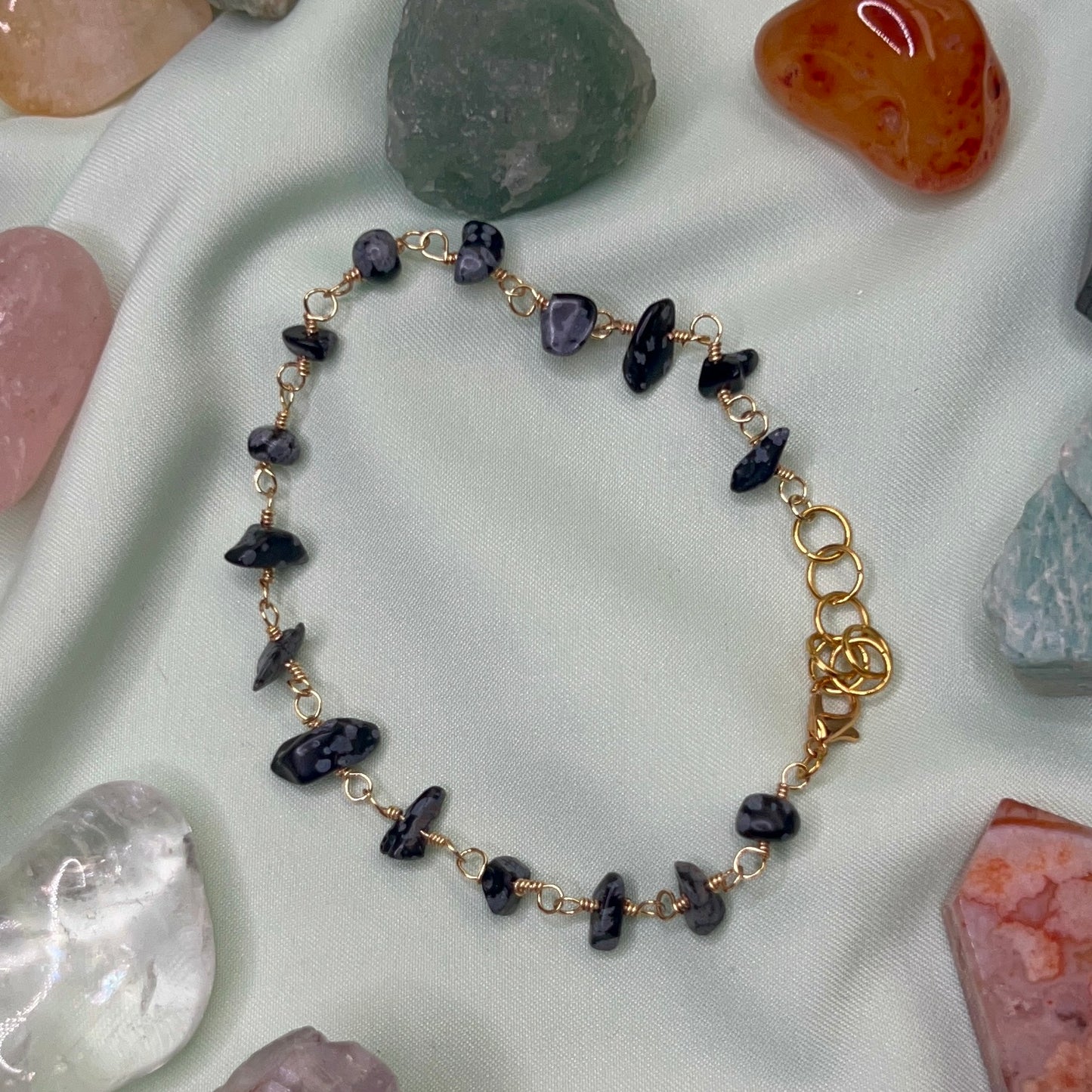 Dainty Snowflake Obsidian Anklet