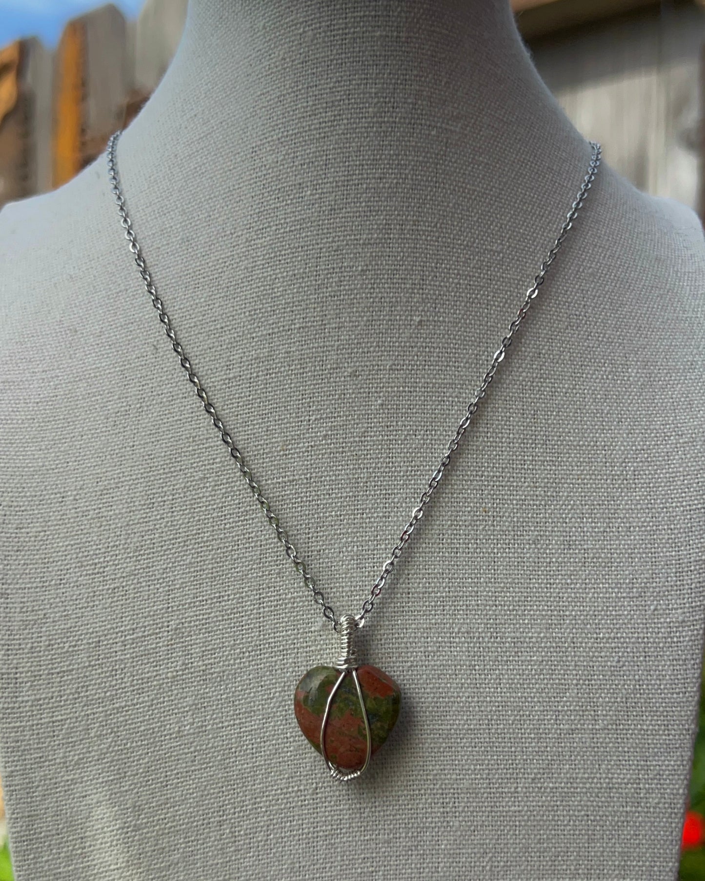 Unakite Heart Pendant