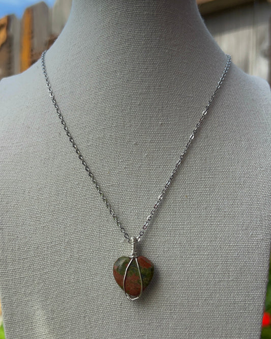 Unakite Heart Pendant