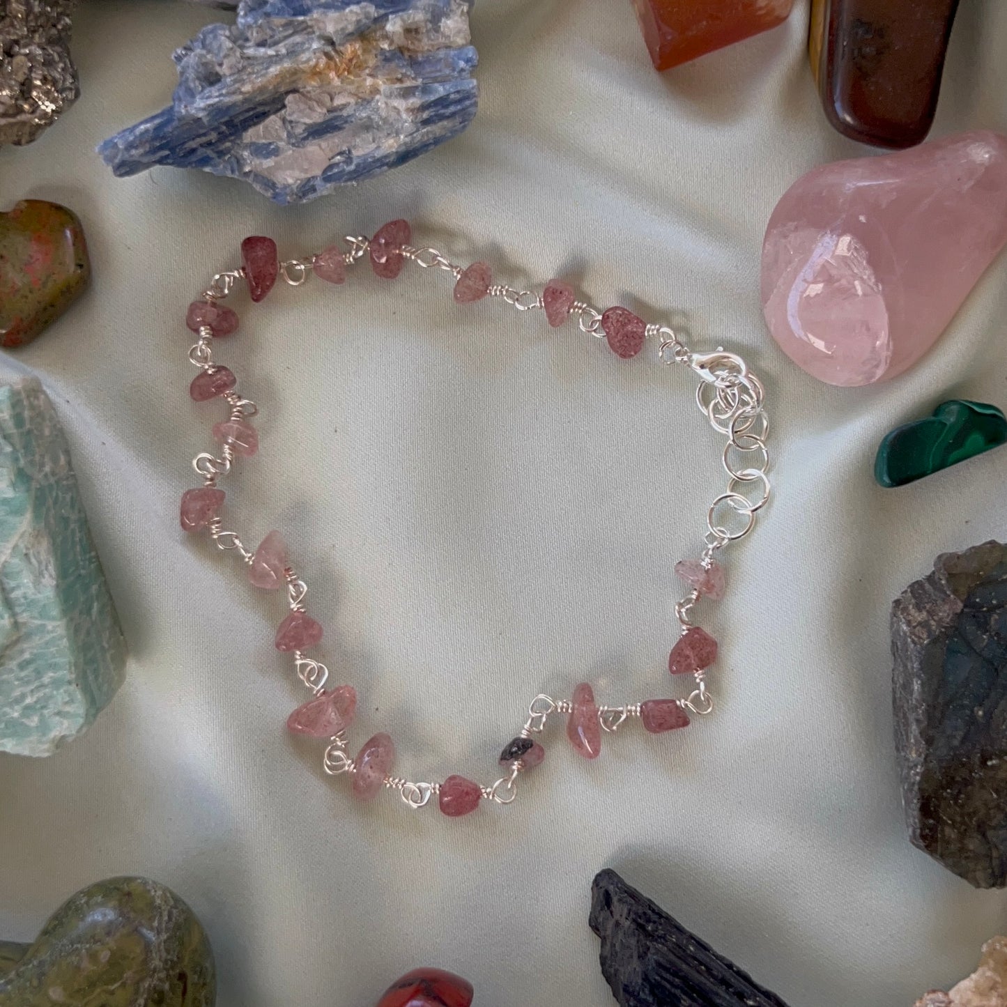 Dainty Strawberry Quartz Anklet