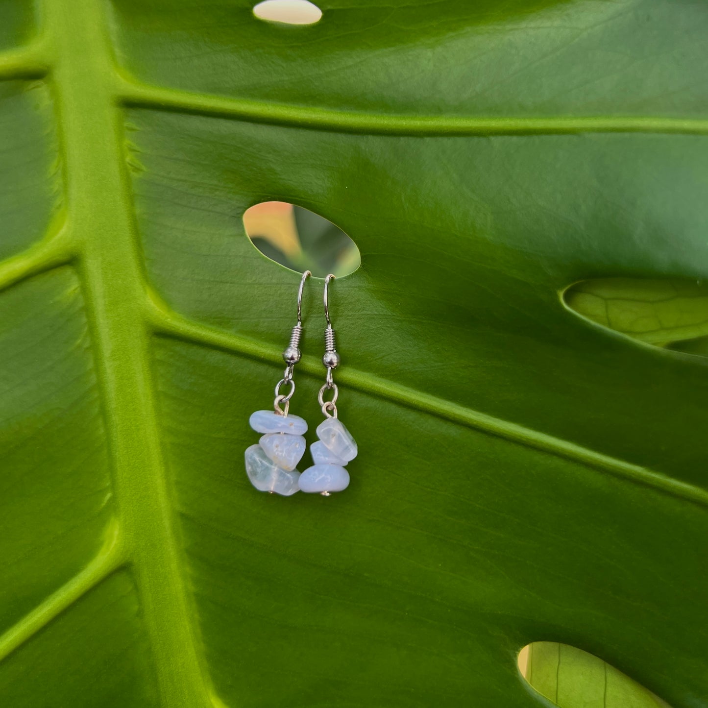 Blue Lace Agate Crystal Chip Earrings
